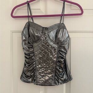 DO & BE Silver Metallic Bustier Corset Ruched Top